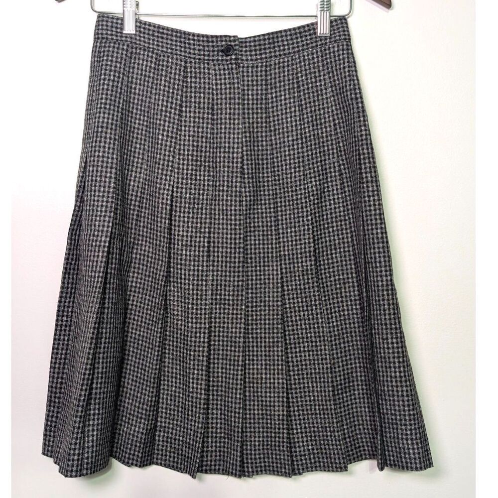 Vintage Casual Corner Houndstooth Skirt Black Gray Pleated Size 8 Academia - Picture 2 of 5